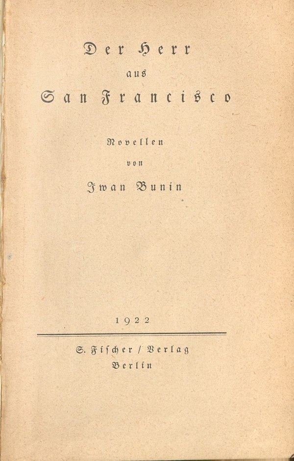 Frontispício da edição alemã Der Herr aus San Francisco, publicada pela S. Fischer Verlag em Berlim, 1922