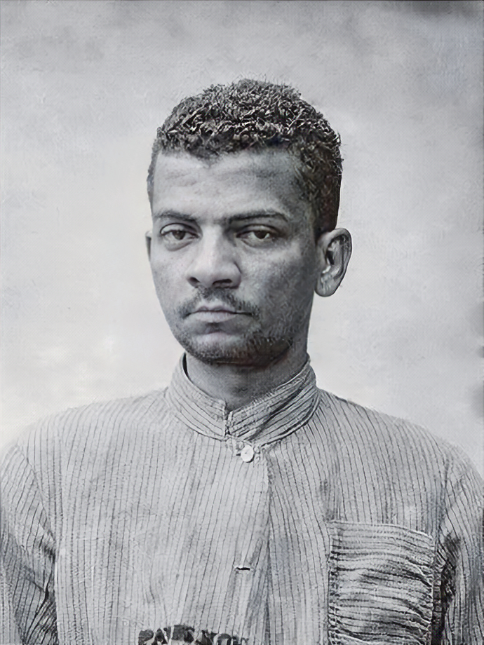 Retrato de Lima Barreto na ficha de internação no Hospício Nacional de Alienados