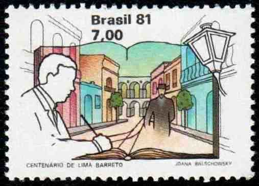 Selo postal brasileiro de 1981 em homenagem a Lima Barreto